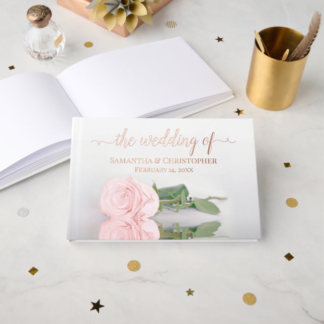 Elegante Rosa Rose Kleine Hochzeitsreise Gästebuch (Vorderseite Offen)
