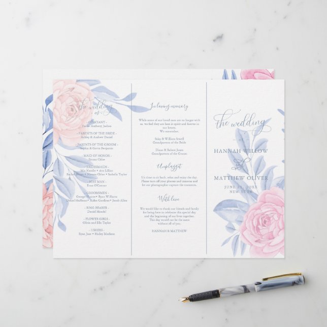 Elegante Rosa Rose Minimalistische Hochzeitsfeier (Vorderseite/Rückseite Beispiel)