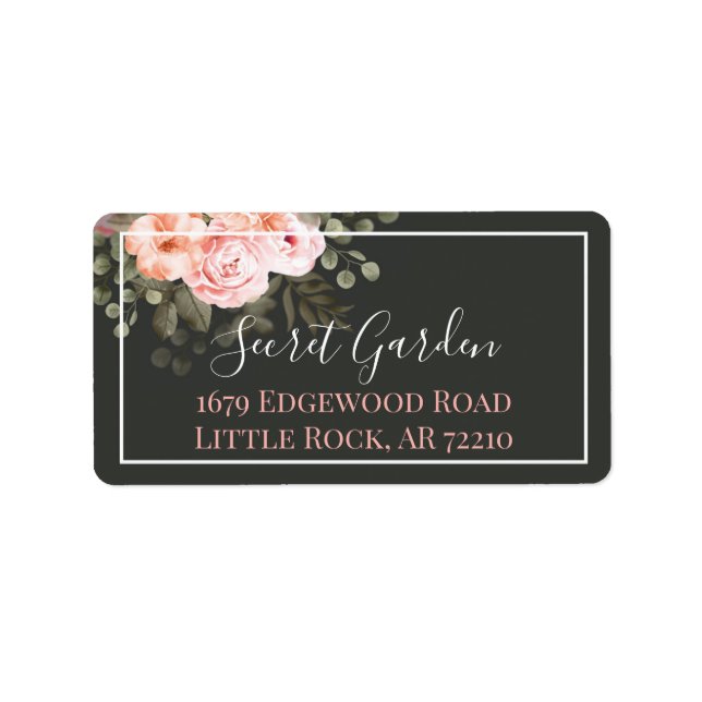 Elegante Rosa Rose mit Blumen Moderne Adresse Adressaufkleber (Vorne)