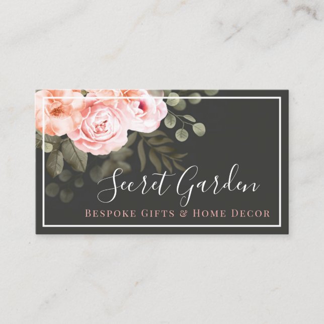 Elegante Rosa Rose mit Blumen Moderne Soziale Medi Visitenkarte (Vorderseite)