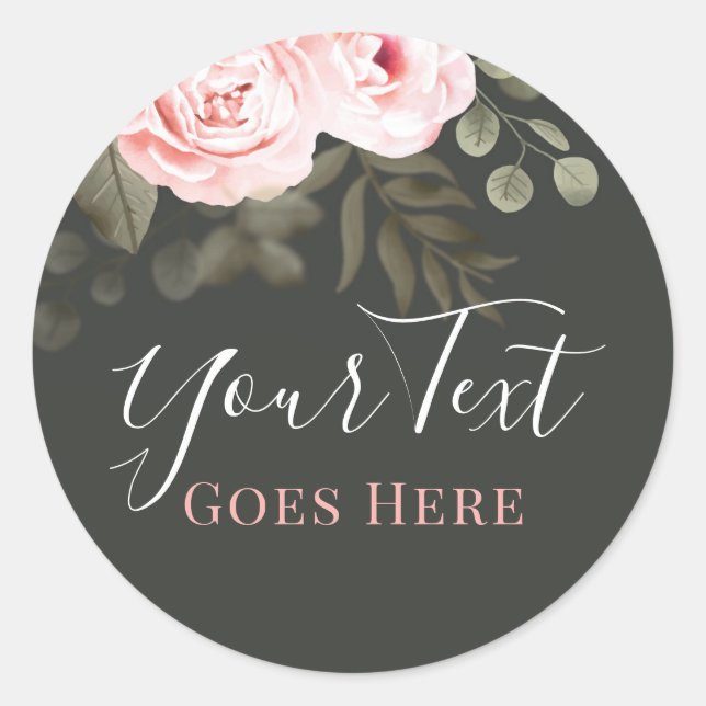 Elegante Rosa Rose mit Blumen Modernes Shabby Chic Runder Aufkleber (Vorderseite)