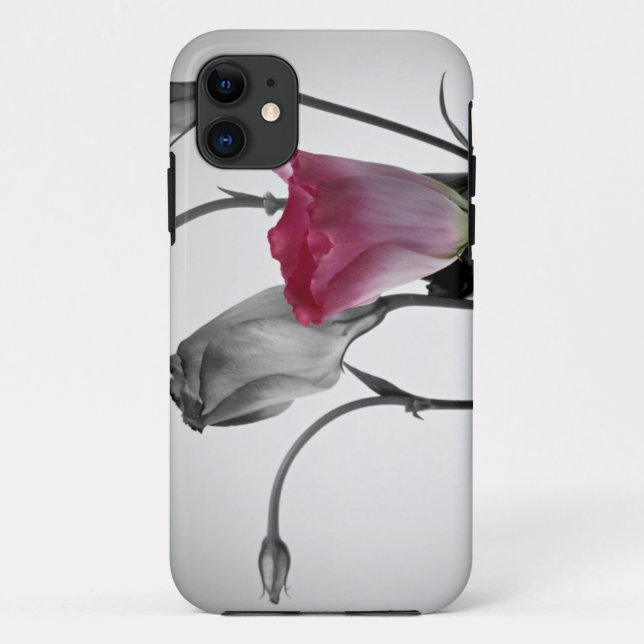 Elegante rosa Rose mit schwarzem u. weißem Case-Mate iPhone Hülle (Rückseite)