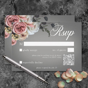 Elegante, rosa Rose mit weißer Blüte Gray Wedding  RSVP Karte