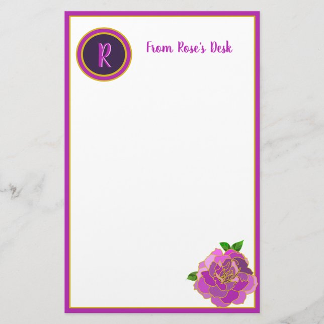 Elegante rosa Rose Monogram Script Stationery Briefpapier (Vorderseite)