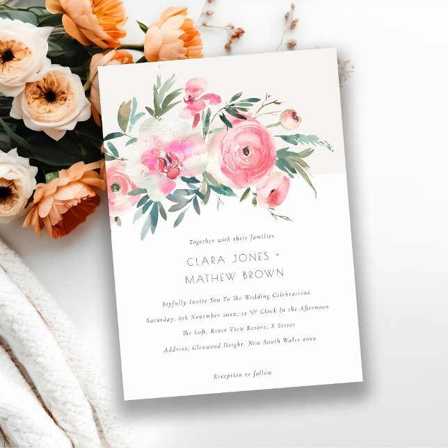 Elegante Rosa Rose Orchid Hochzeit der Wasserfarbe Einladung (Von Creator hochgeladen)