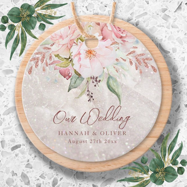 Elegante Rosa Rose Peony Blumenmarmor Hochzeit Geschenkanhänger (In situ)