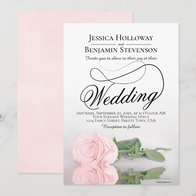 Elegante Rosa Rose Reflektion Romantische Hochzeit Einladung (Vorne/Hinten)