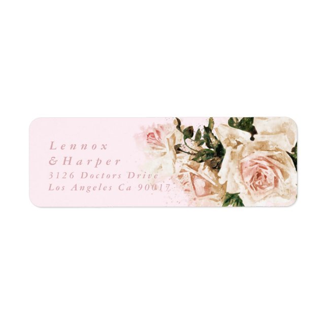 Elegante Rosa Rose Romance Hochzeit Rücksendeadres (Vorne)