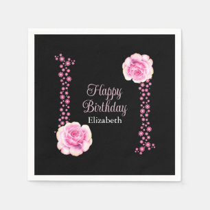 Elegante Rosa Rose Schwarze Adresse Serviette