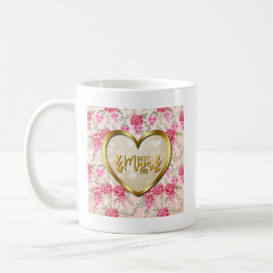 Elegante Rosa Rose und Goldenes Herz Kaffeetasse