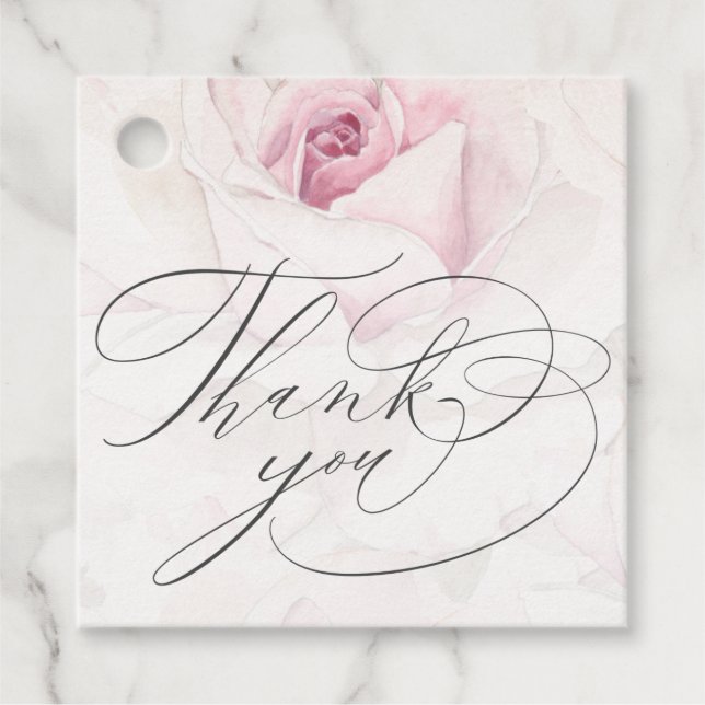 Elegante rosa Rose Wasserfarbe Blumenschrift Hochz Geschenkanhänger (Vorderseite)