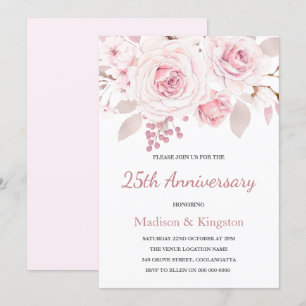 Elegante Rosa Rosen 25. Hochzeitstag Einladung