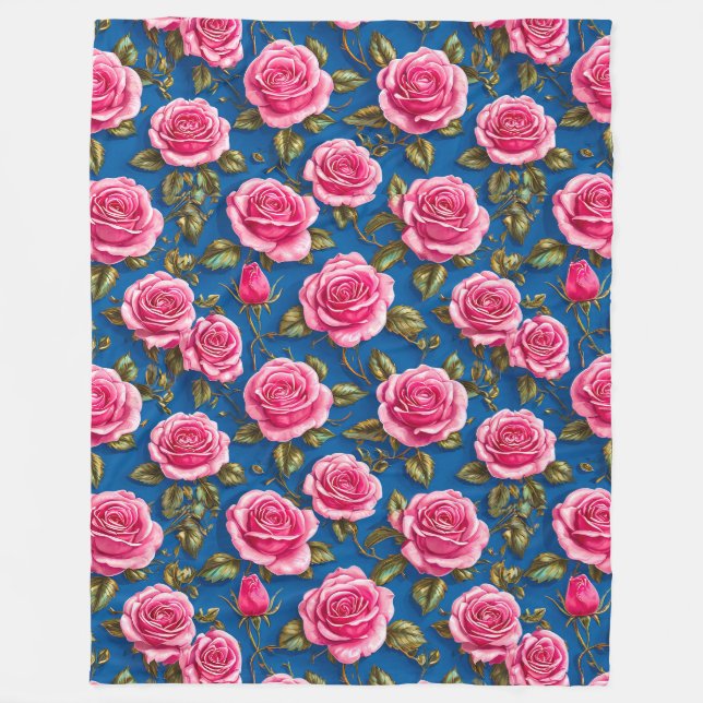 🌸 Elegante rosa Rosen blühende florale Weichheit Fleecedecke (Vorderseite)