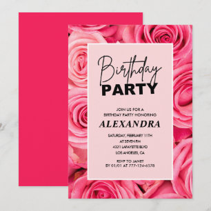 Elegante rosa Rosen Blumen zum 44. Geburtstag Einladung