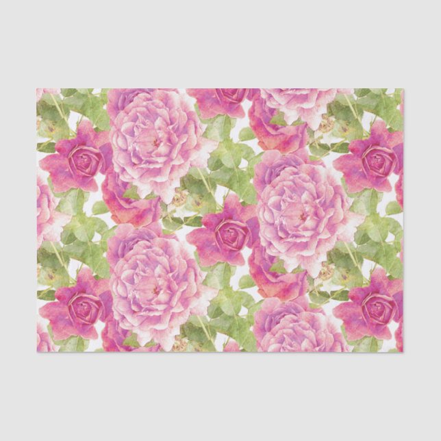 Elegante rosa Rosen-Blumenmuster Seidenpapier (Vorderseite)