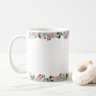 Elegante rosa Rosen-Blumenrand Weiße Keramik-Tasse Kaffeetasse