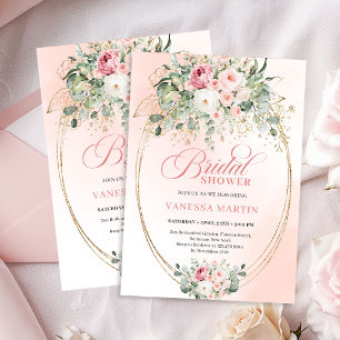 Elegante rosa Rosen Brautparty Gold Einladung