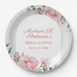 Elegante rosa Rosen Brautparty Pappteller