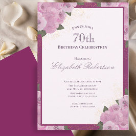 Elegante rosa Rosen Damen 70. Geburtstag Einladung