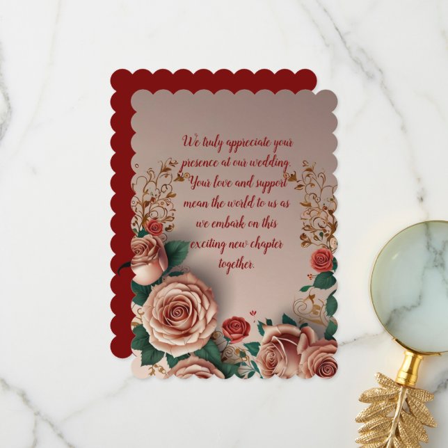 Elegante rosa Rosen Dankeskarte (Vorderseite/Rückseite Beispiel)