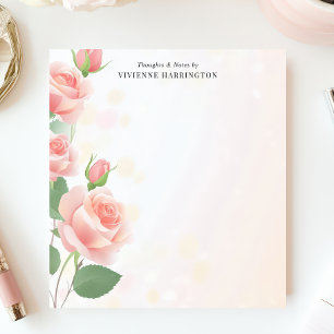 Elegante rosa Rosen Floral personalisierter Name Notizblock