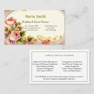 Elegante rosa Rosen Gold Hochzeits-Eventplaner Visitenkarte