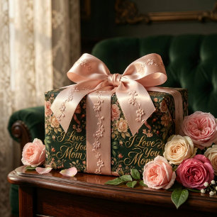 Elegante rosa Rosen & Gold Ich liebe dich Mama Geschenkpapier