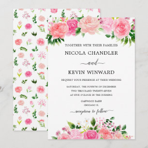 Elegante rosa Rosen Hochzeit Blumenstrauß Einladung