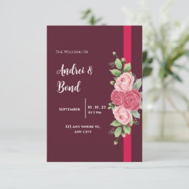 Elegante Rosa-Rosen-Hochzeit Einladung