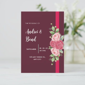 Elegante Rosa-Rosen-Hochzeit Einladung