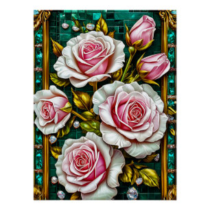 Elegante rosa Rosen in einem luxuriösen Gold Poster
