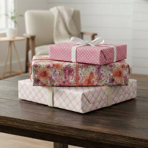 Elegante Rosa Rosen Korallenrosa Wasserfarben Flor Geschenkpapier Set