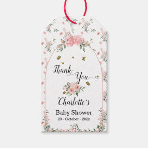 Elegante rosa Rosen mit Schmetterlingen Baby Showe Geschenkanhänger