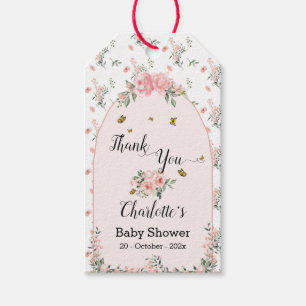 Elegante rosa Rosen mit Schmetterlingen Baby Showe Geschenkanhänger