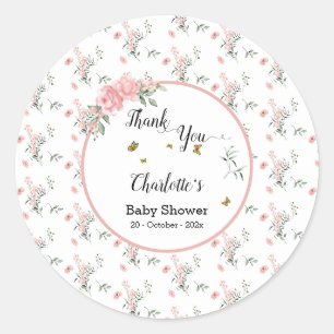 Elegante rosa Rosen mit Schmetterlingen Baby Showe Runder Aufkleber