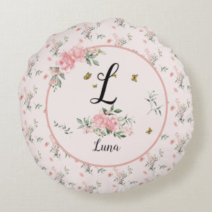Elegante rosa Rosen mit Schmetterlingen Rundes Kissen