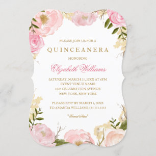 Elegante rosa Rosen Quinceanera-Einladung Einladung