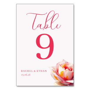 Elegante rosa Rosen-Tischnummer Tischnummer
