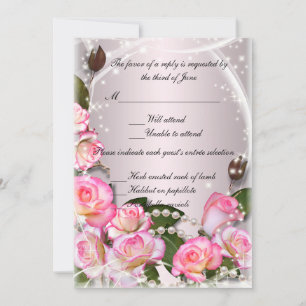 Elegante rosa Rosen und Perlen Antwortkarte Einladung
