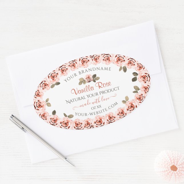 Elegante rosa Rosen weiße Etiketten für die Verpac Ovaler Aufkleber (Umschlag)