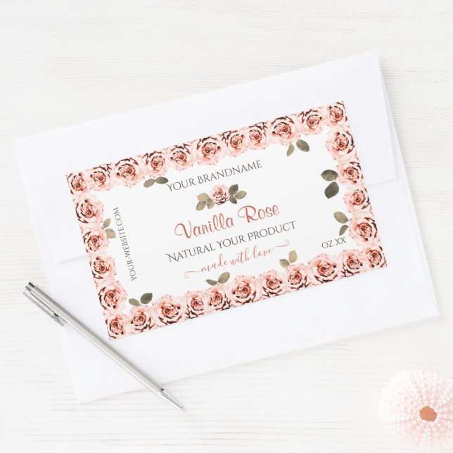 Elegante rosa Rosen weiße Etiketten für die Verpac Rechteckiger Aufkleber (Umschlag)