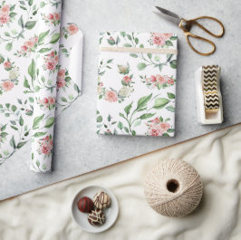 Elegante rosa Rosenblüte Botanische Hochzeit Geschenkpapier