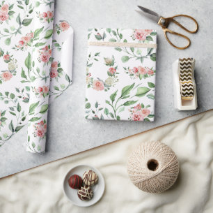 Elegante rosa Rosenblüte Botanische Hochzeit Geschenkpapier