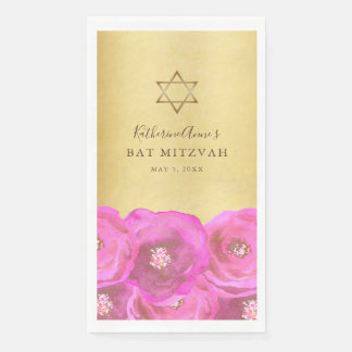 Elegante rosa Rosenblüten-Gold-Bat-Mizwa Serviette