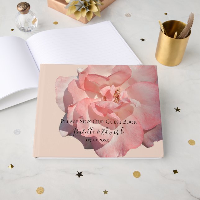 Elegante, rosa Rosenblütenempfehlung Gästebuch (Vorderseite Offen)