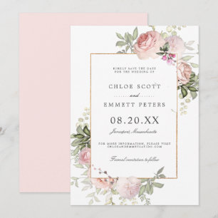 Elegante, rosa Rosenblütenkarte Save the Date Einladung