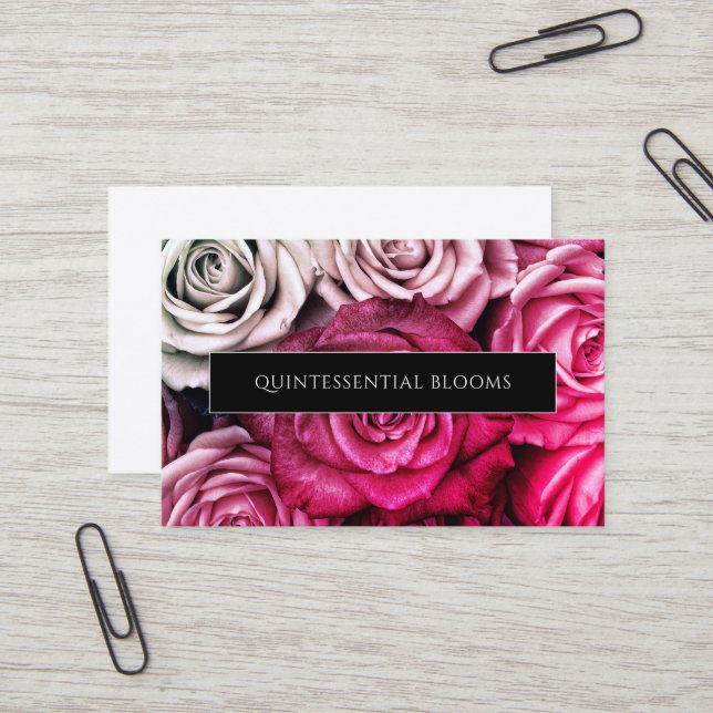 Elegante Rosa Roses Florist Business Card Visitenkarte (Vorderseite/Rückseite Beispiel)