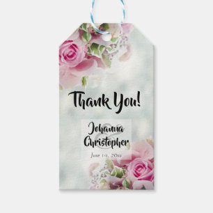 Elegante rosa Roses & Peony Buds Hochzeitsmarken Geschenkanhänger