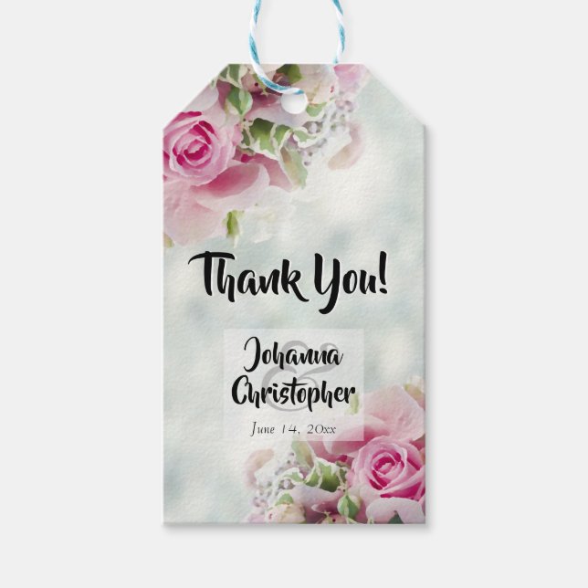 Elegante rosa Roses & Peony Buds Hochzeitsmarken Geschenkanhänger (Vorderseite)
