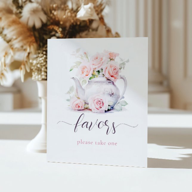 Elegante Rosa Roses Tea Gastgeschenke Sockelschild (Von Creator hochgeladen)